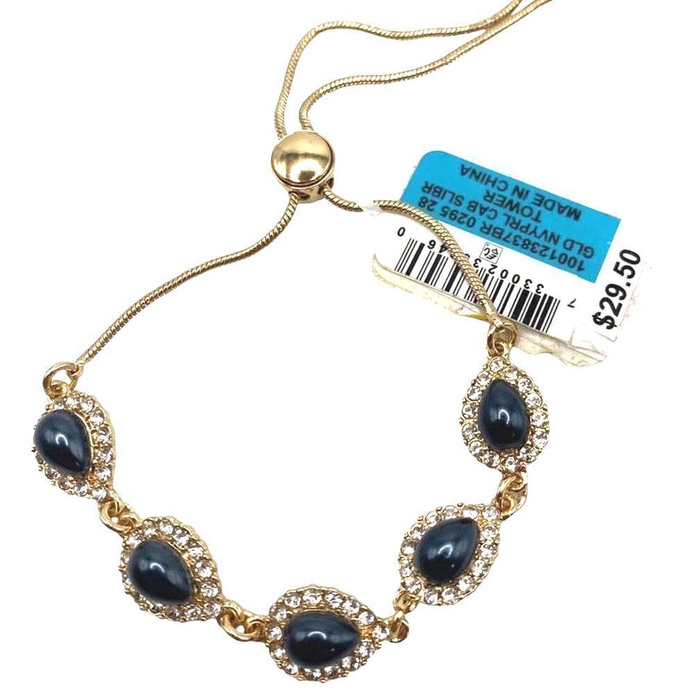 Charter Club Pear-Shaped Halo Black Women Bracelet Gold Pavé Slider Adjustable